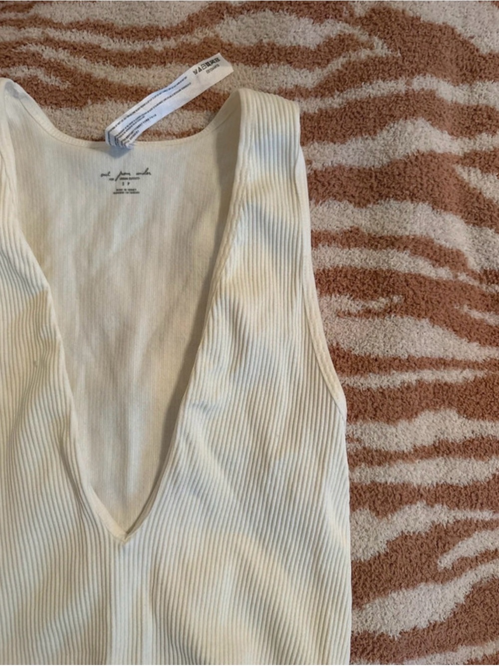 Urban Outfitters Ivory Ribbed Deep V Tank